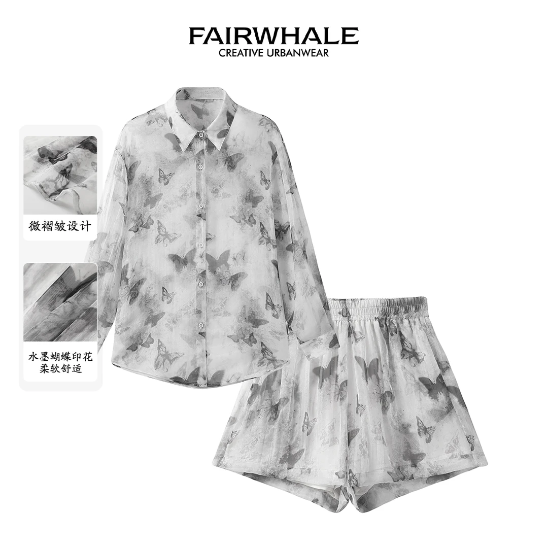 【清仓特卖】马克华菲女装夏季蝴蝶套装琉璃纱上衣短裤 F42028A181