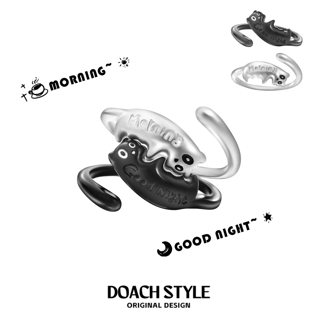 925银戒指 猫咪情侣对戒原创设计纯银情侣戒指甜酷520礼物送女友