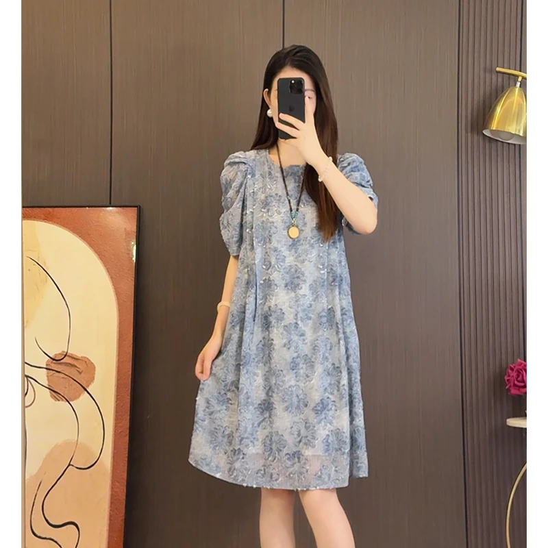 圆领提花夏季连衣裙宽松显瘦中长款裙子