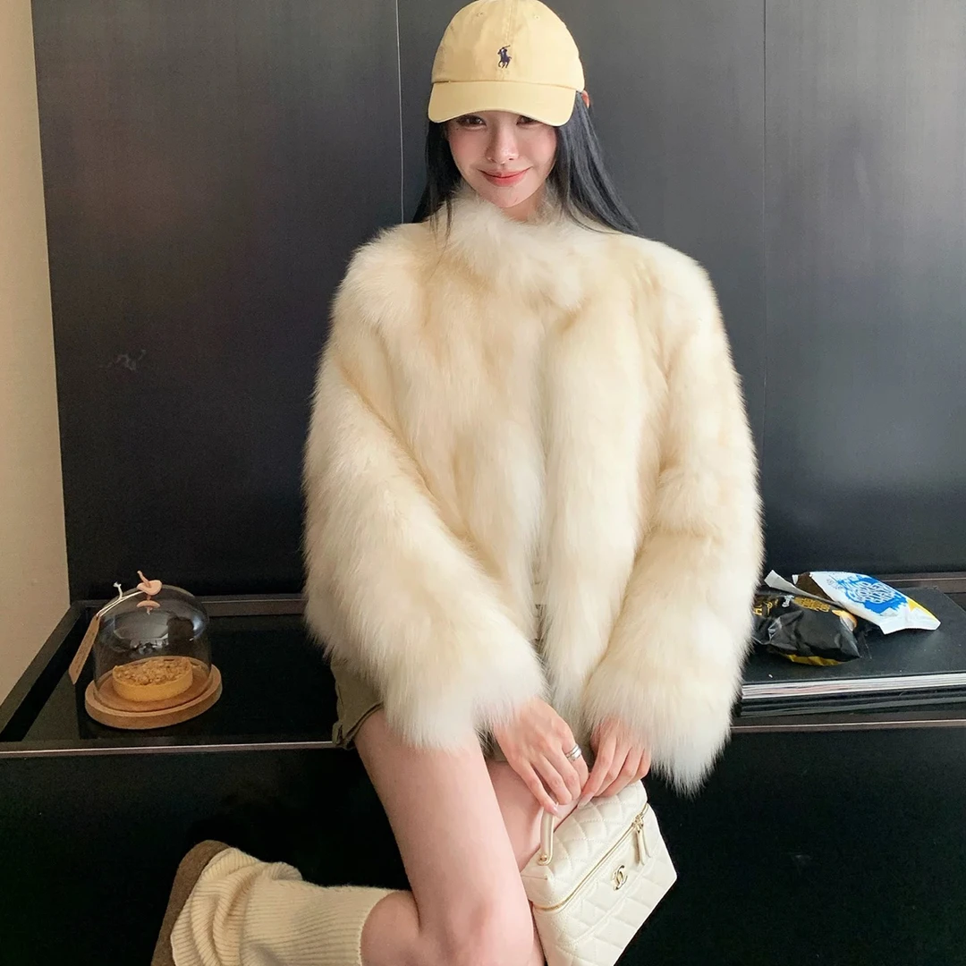「首尔月光」狐狸毛皮草外套女短款立领2025秋冬新款海宁韩版