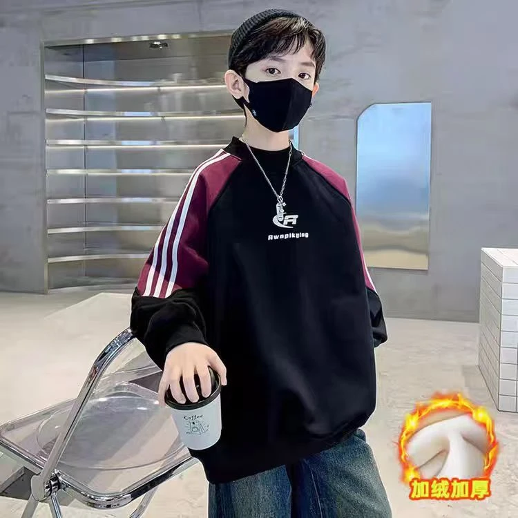 F00443男童秋冬加绒卫衣2025年新款韩版男大童装上衣时尚洋气童装