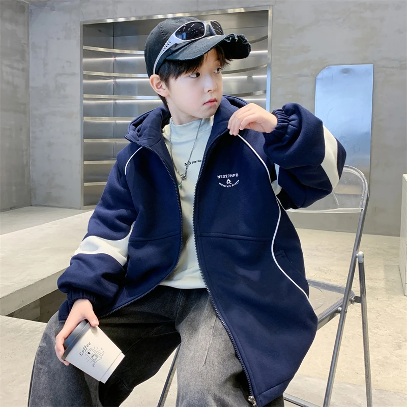 2025针织复合面料男童冬季加厚卡绳防风御寒保暖针织外套