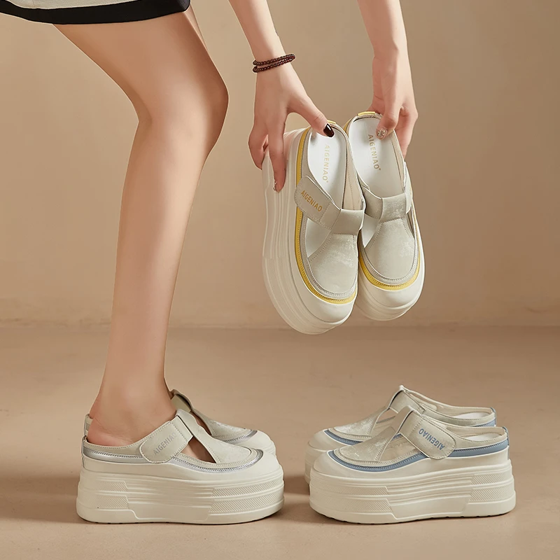 【8.5公分】镂空外穿凉拖鞋2025新款厚底小个子透气一脚蹬休闲鞋