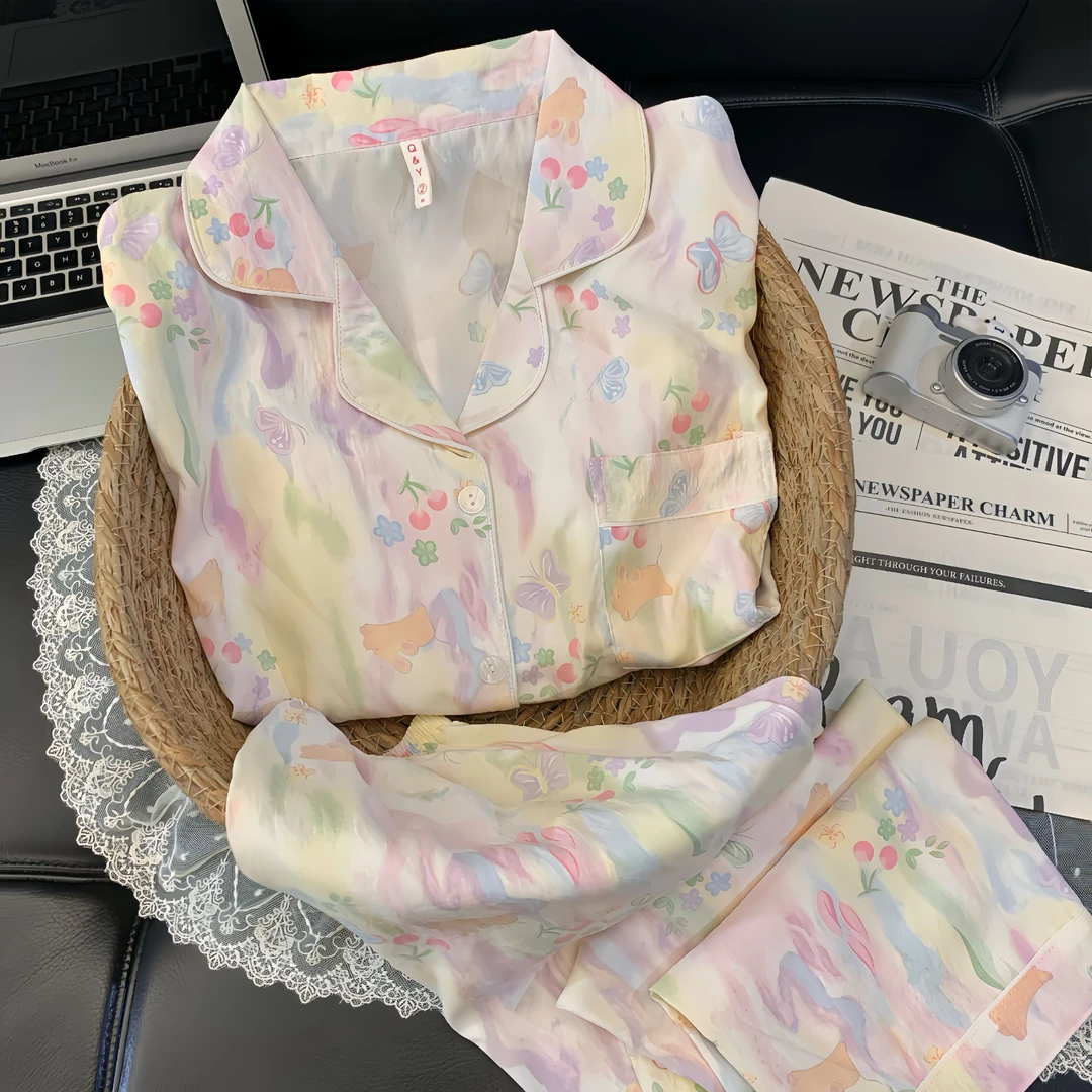范小懒【长袖国色天香】春秋季睡衣女两件套家居服新品卡通睡衣套装