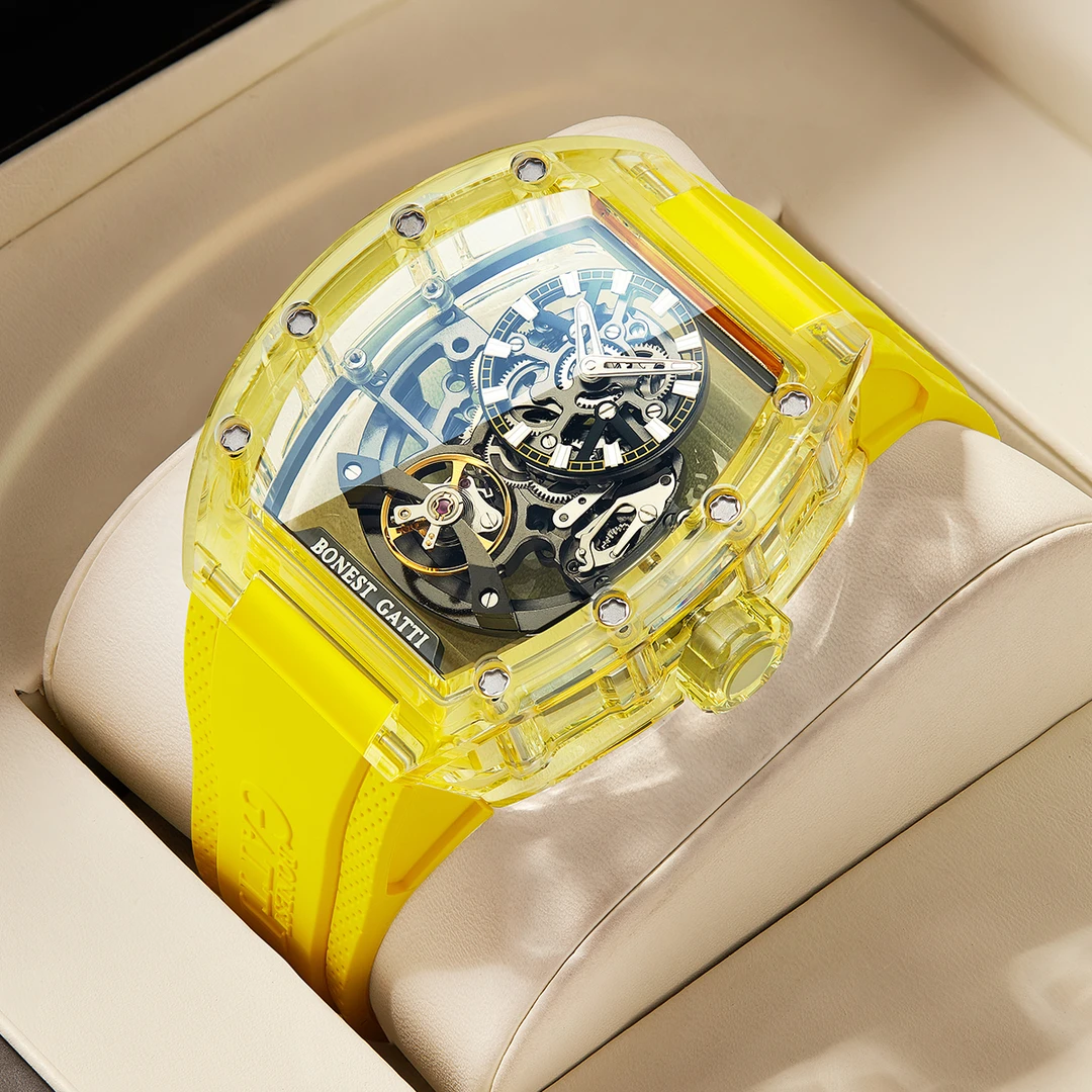 幻影时速水晶镂空男士自动机械表BG9960【黄色】