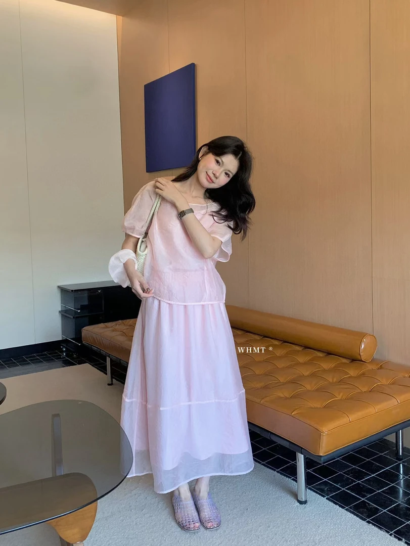 WHMT@9021 韩系极简甜美吊带背心+半身裙套装 6-8