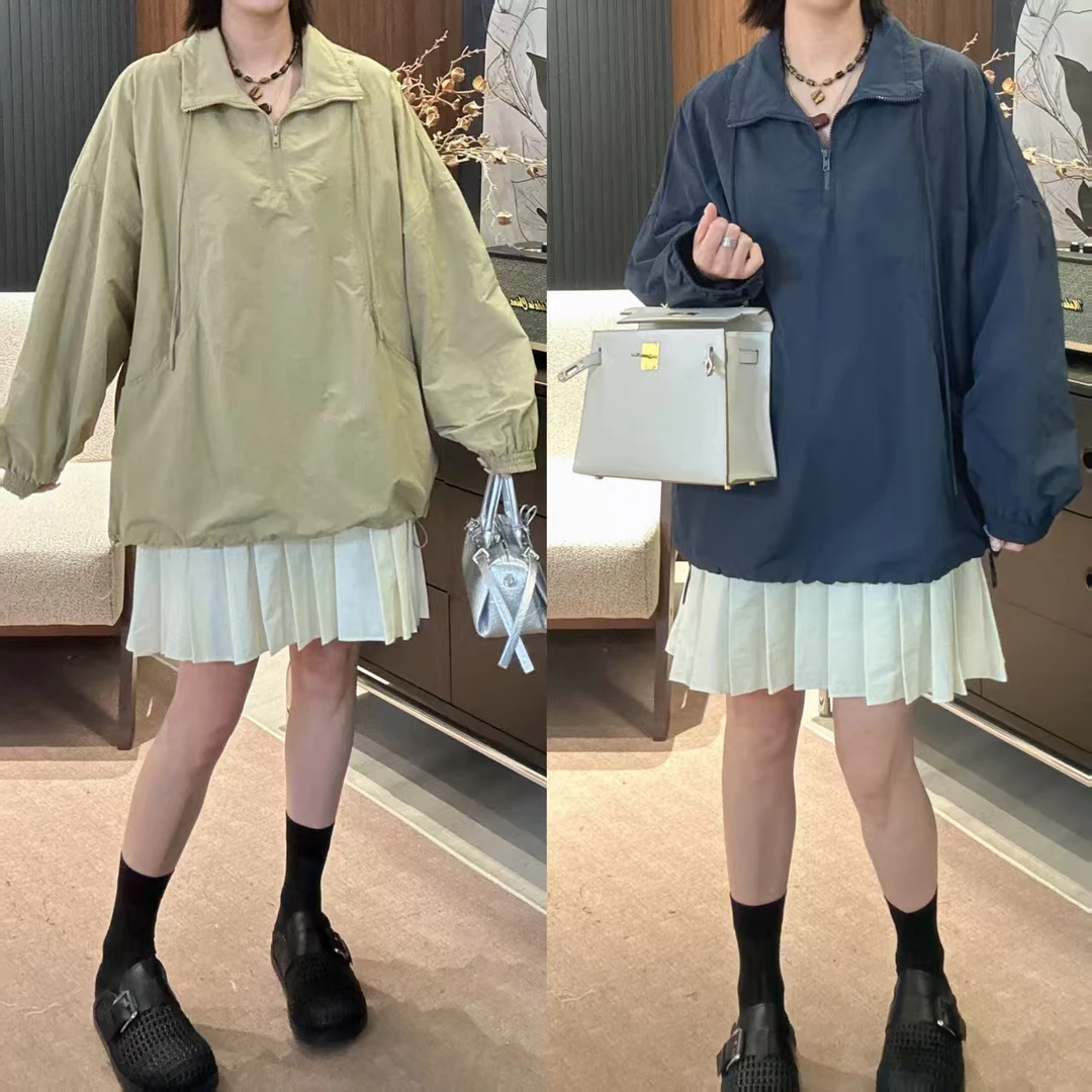 Dayuan 洋气休闲半拉链抽绳立领可拆卸百褶裙上衣503026