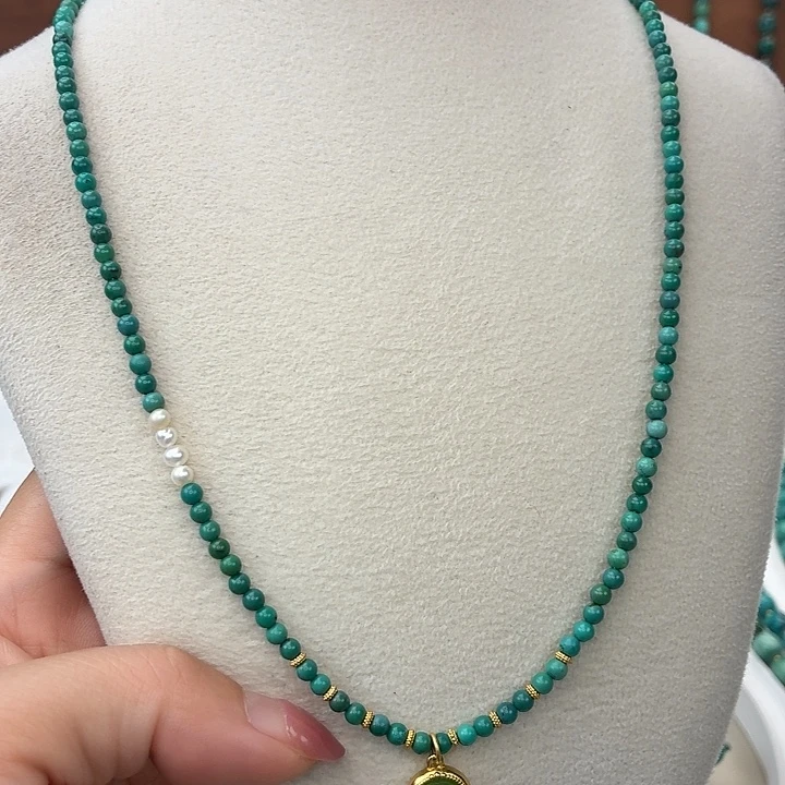 绿松石银S925镀金镶嵌颈饰