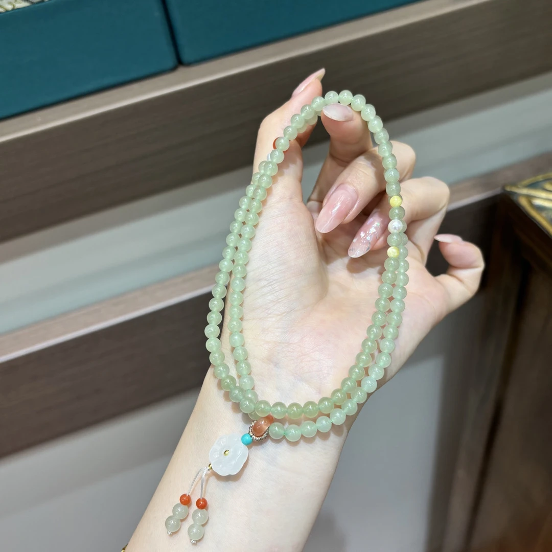 071002wm和田玉青海料晴水三圈手串多样性发其一约5mm