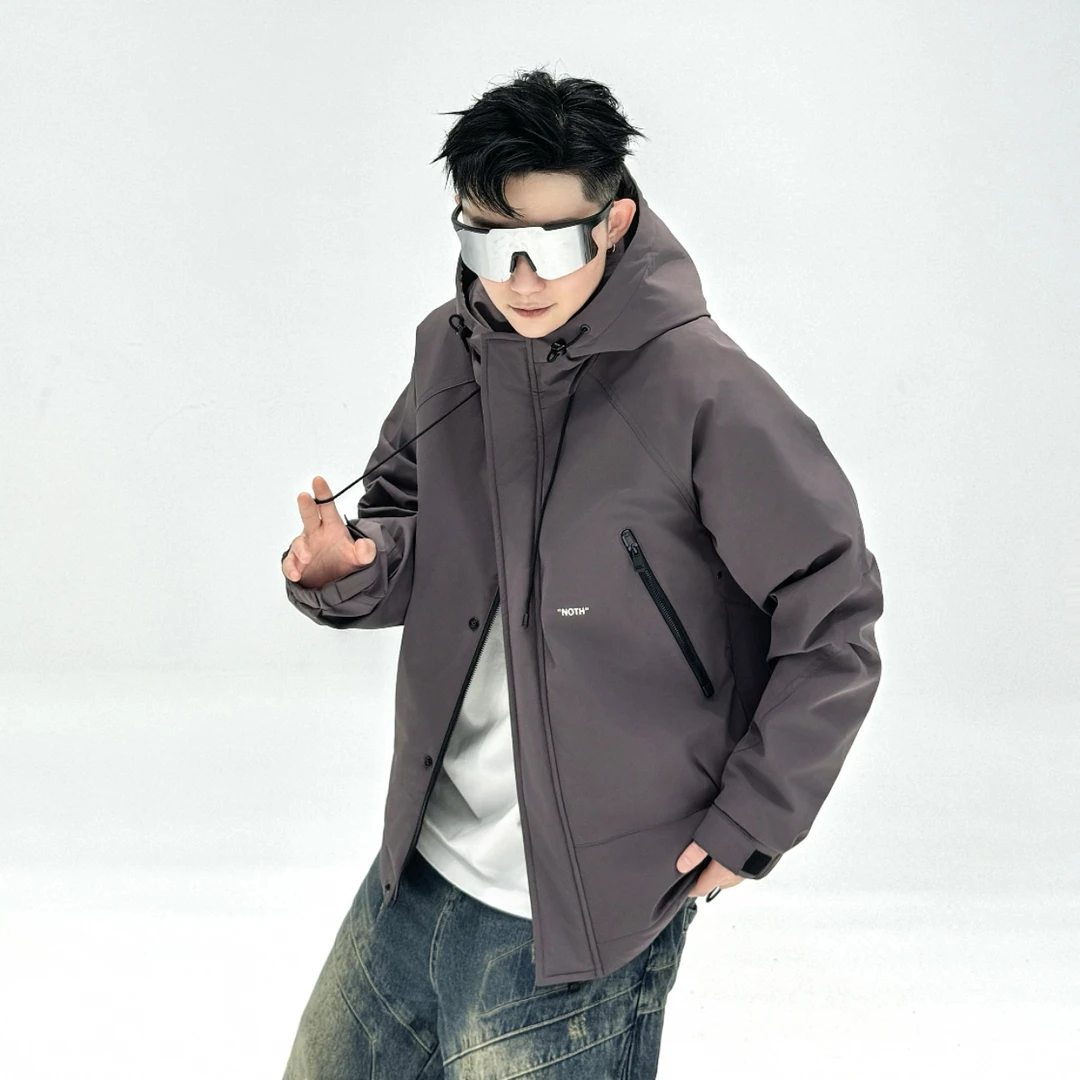 紫色#8829#【山眸木月者】秋季休闲百搭工装时尚二棉冲锋衣外套