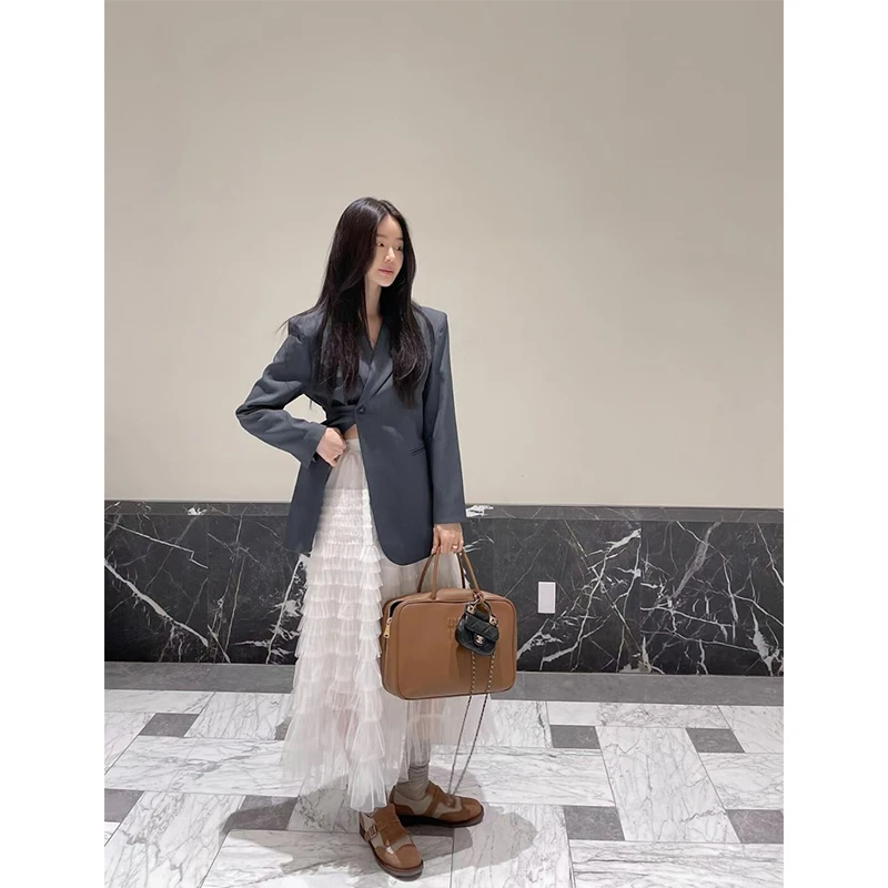 2025秋季新款时尚韩系洋气减龄高级感长袖西装外套高腰百搭半身裙