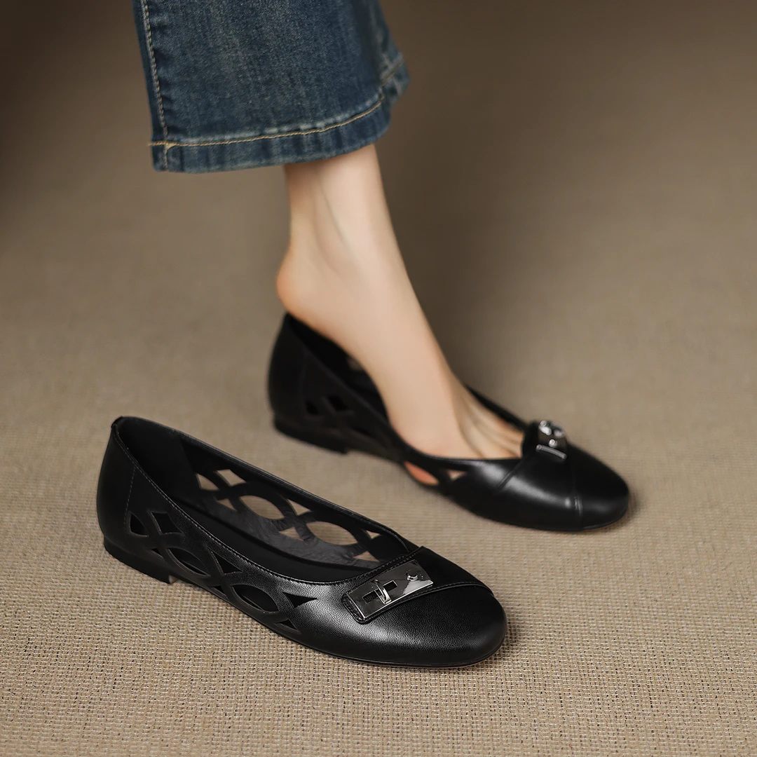 跟高1cm/34-39/时尚百搭舒适镂空透气平底法式复古休闲日常凉鞋女