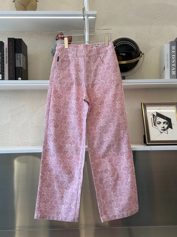 WIWH长裤｜『鑫鑫专属』复古腰果花时尚显瘦直筒阔腿裤4S052