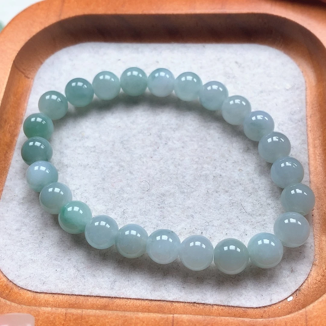 翡翠未镶嵌手串蓝飘花7.8