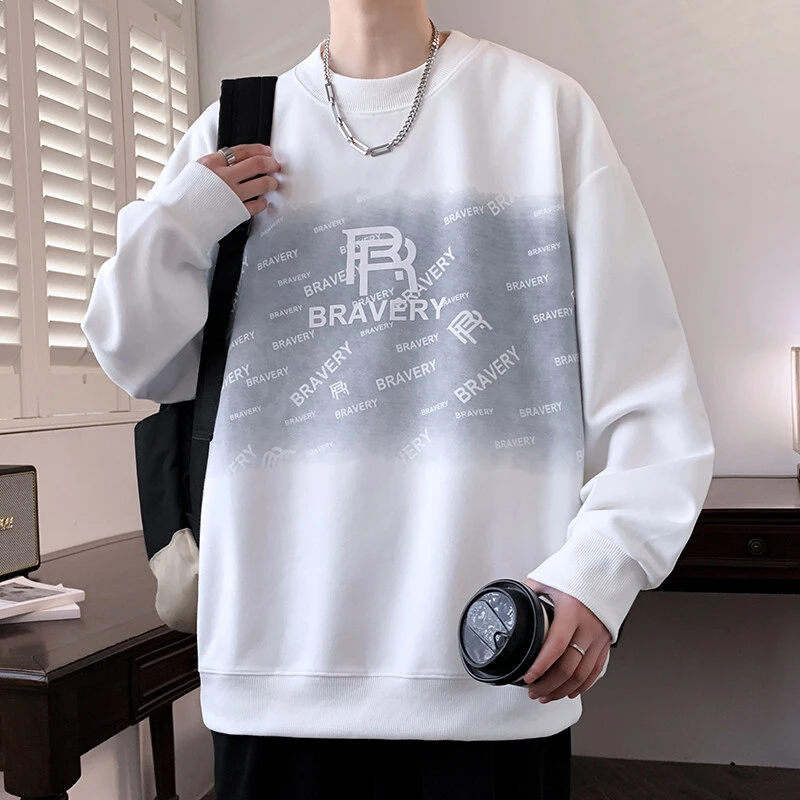 春季新款圆领渐变潮牌印花学生卫衣外套