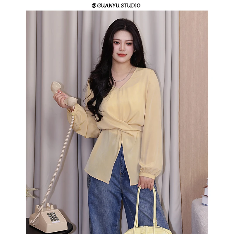 【春日曲】蛋妹微胖大码女装胖mm春季显瘦遮肚子衬衫上衣DM25811