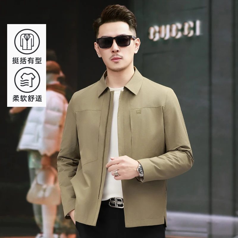 2025春秋季薄款简约百搭中年男士商务休闲翻领夹克时尚外套舒适