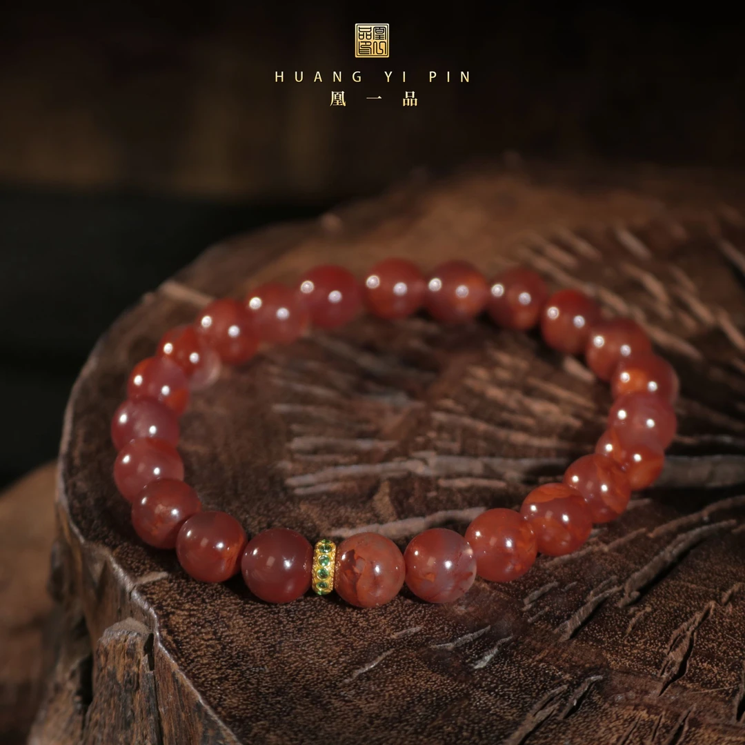凰一品 川料冰底飘花南红手串18k