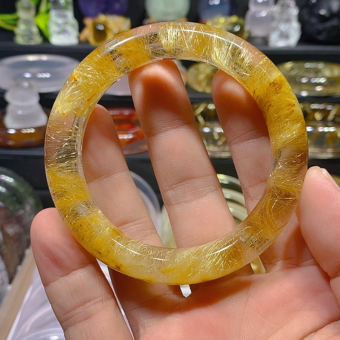 丸***～水晶手镯未镶嵌天然金发晶手镯58圈口