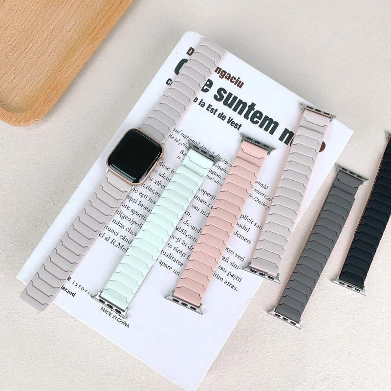 适用于苹果 iwatchS10/9Ultra手表带铠甲一株运动硅胶磁吸表带