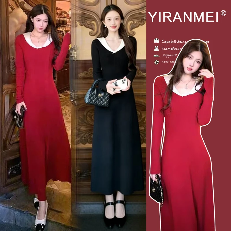 孕妇连衣裙冬新款时尚圣诞跨年气质减龄小香风加厚毛衣裙孕妇装