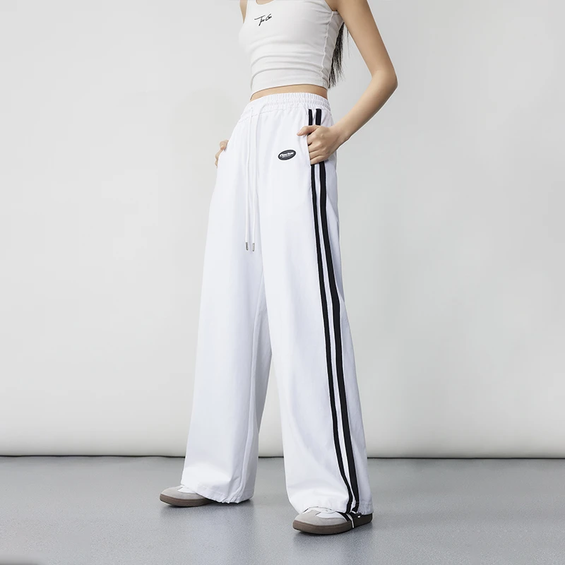 TUOGU/拓谷运动白色直筒休闲夏季薄款宽松条纹裤子C50837