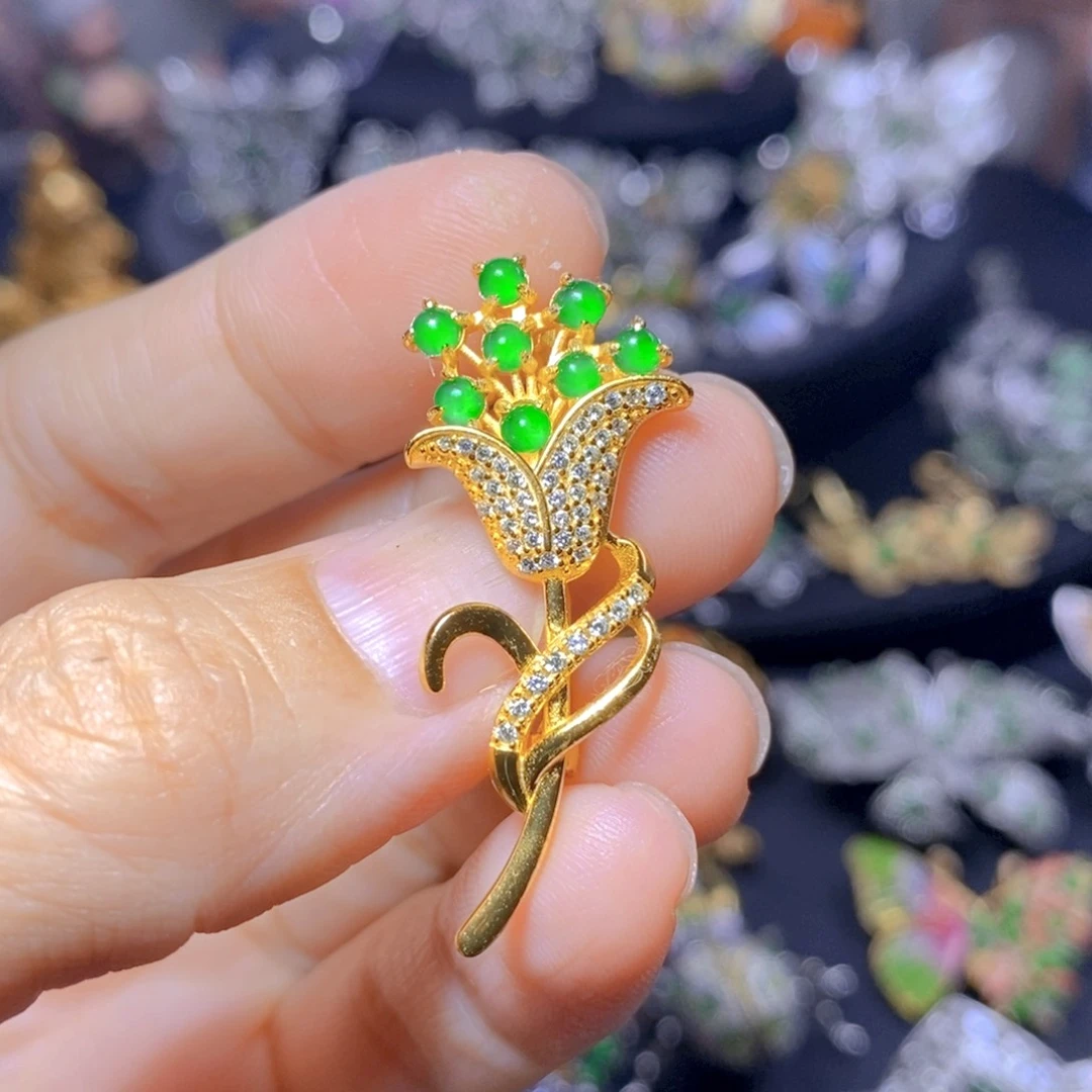 翡翠银S925镶嵌吊坠(不含链)天然