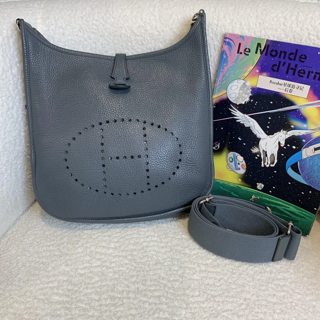 99新 Hermes/爱马仕 壹臻/蓝灰银扣伊芙琳29 框O tc 34336686