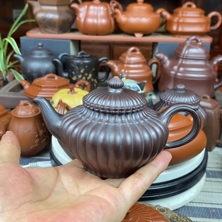 茶壶紫砂筋纹笑樱220cc原矿老紫泥特价