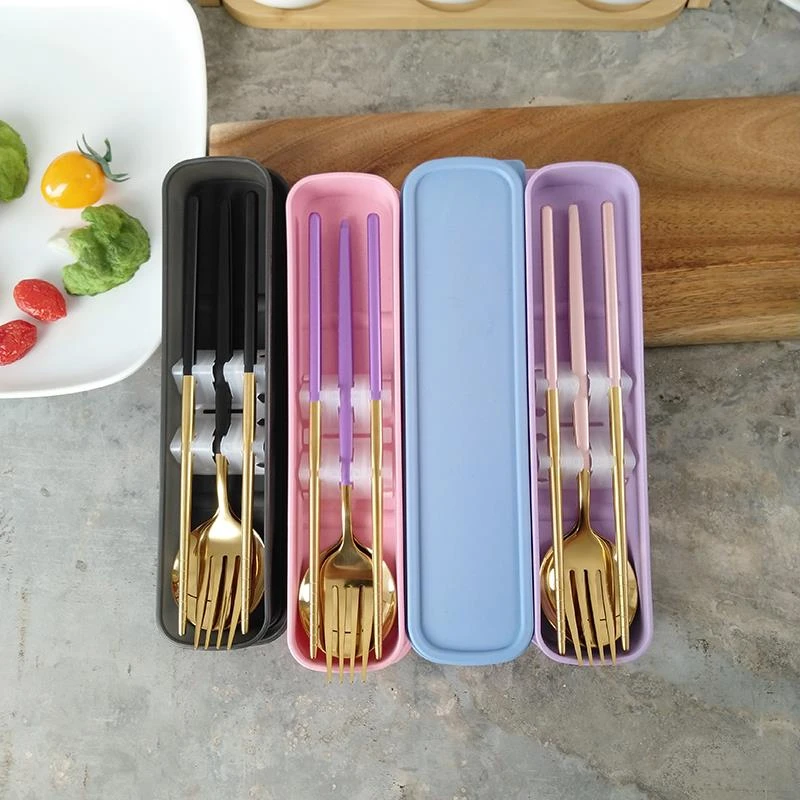 葡萄牙烤漆304不锈钢餐具户外便携勺子筷子牛排刀叉3件套盒装