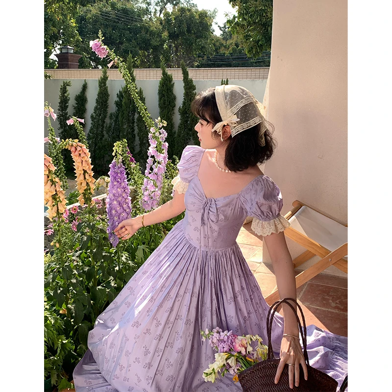 游雾紫霞 法式复古仙女气质连衣裙女夏季新款07018