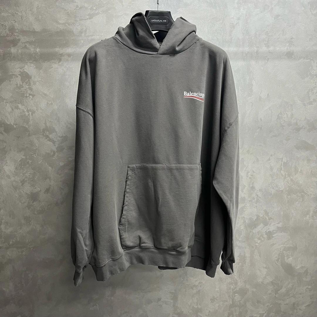 全新未使用 Balenciaga/巴黎世家 灰色可乐印花连帽卫衣/M码