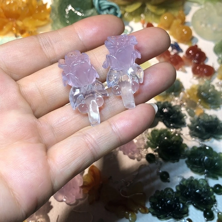 蛇纹石玉未镶嵌耳环卷****