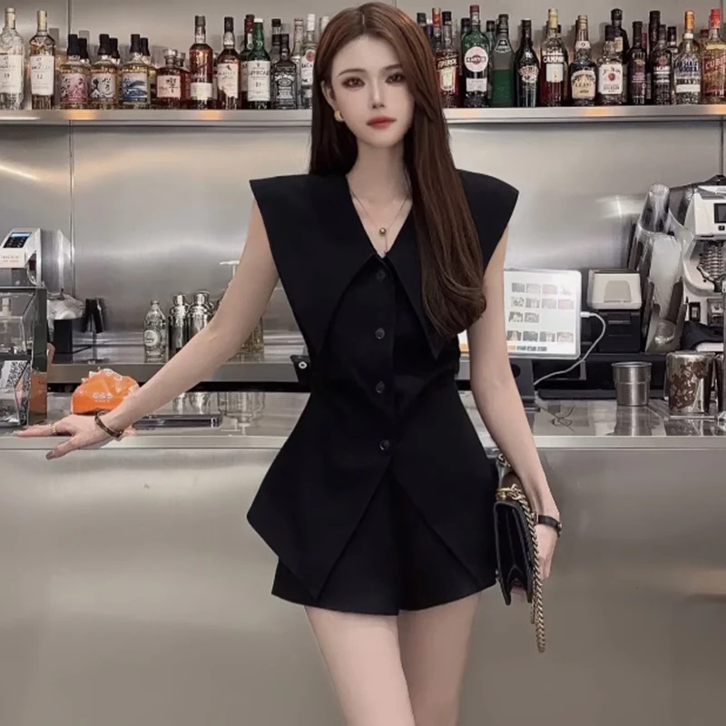 【两件套】时尚漂亮套装夏季设计感气质翻领高腰女装1389