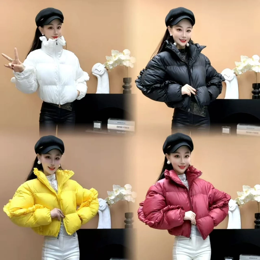 冬季设计款时尚花边短款保暖棉服