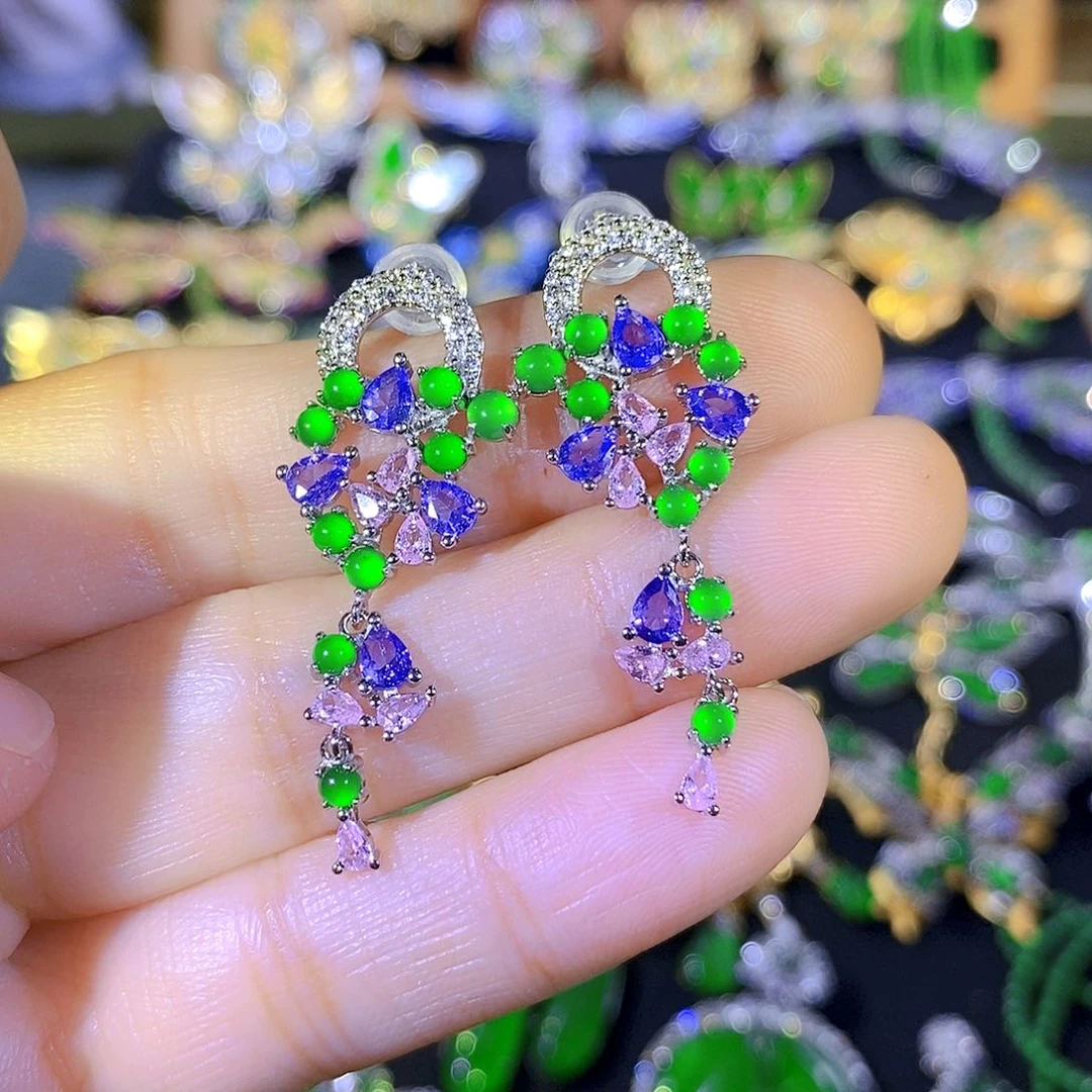 吊坠(不含链)银S925镶嵌翡翠