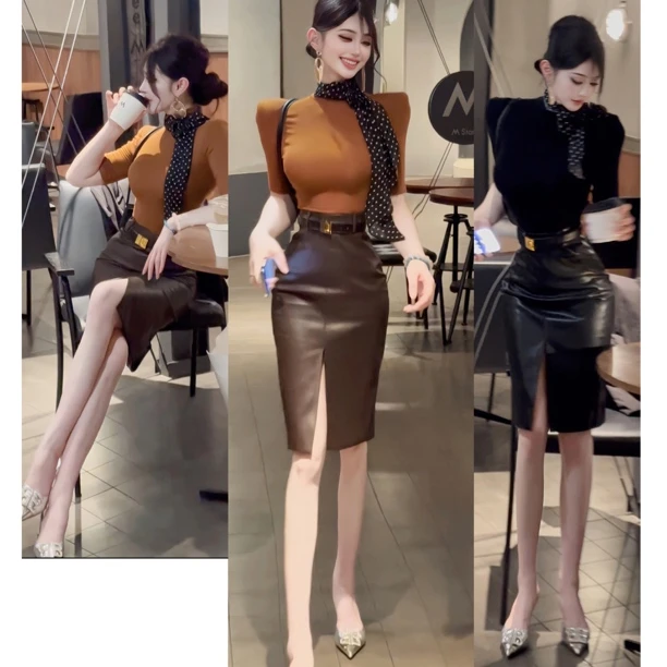 郁儿baby【鎏金奢华】气质酷飒轻奢前开叉高腰包臀半身裙➕上衣