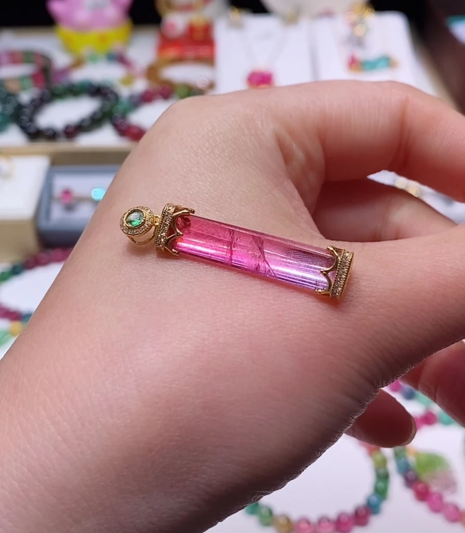 西瓜碧玺吊坠 18k金