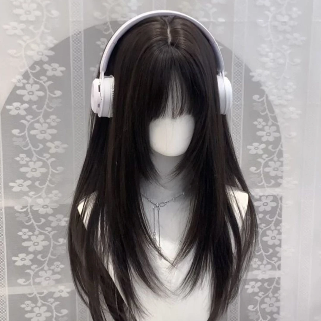 全新女款免醒发自然真黑长直Lolita假发全头套