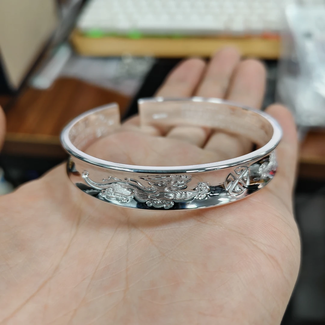 九乐 足银手镯 999心经双龙戏珠手镯