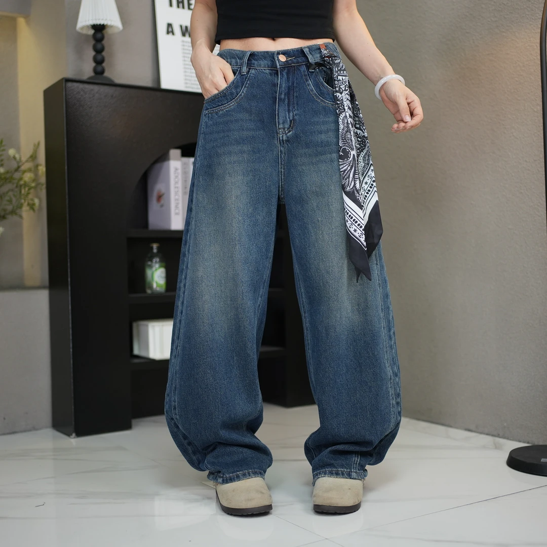 秋款阔腿裤弯刀裤拖地裤高腰显瘦5067百搭软牛仔裤女宽松女大码