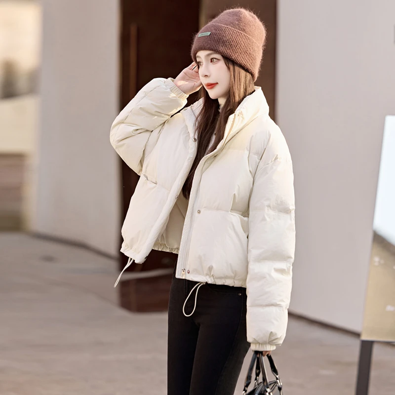 时髦立领羽绒服女2024冬季新款小个子短款韩版宽松面包服简约外套