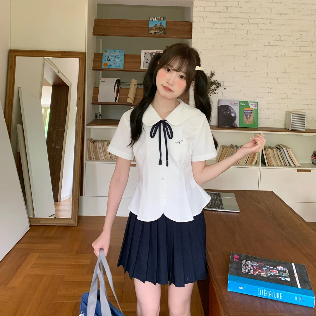 东京岁时记JK制服白衬衫修身收腰短袖女士衬衣女上衣夏季通勤穿搭