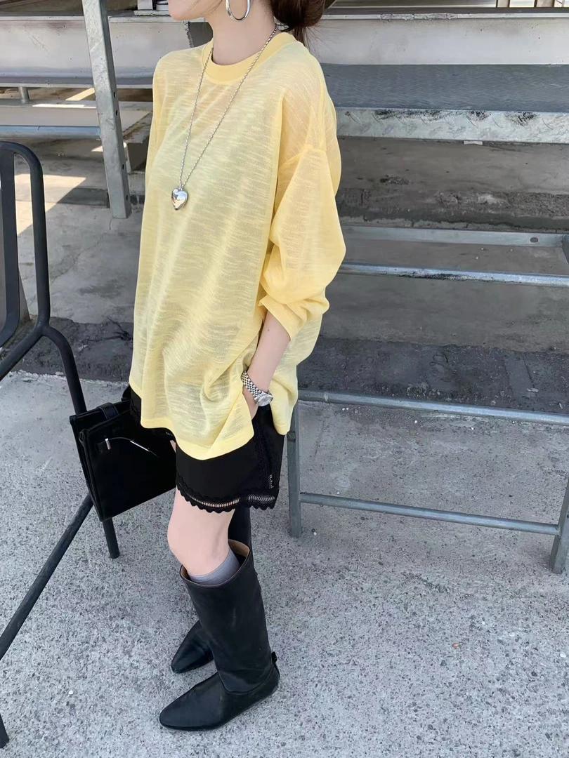 A2673【PINGJIE】2025长袖打底）时尚休闲潮流舒适百搭洋气T恤