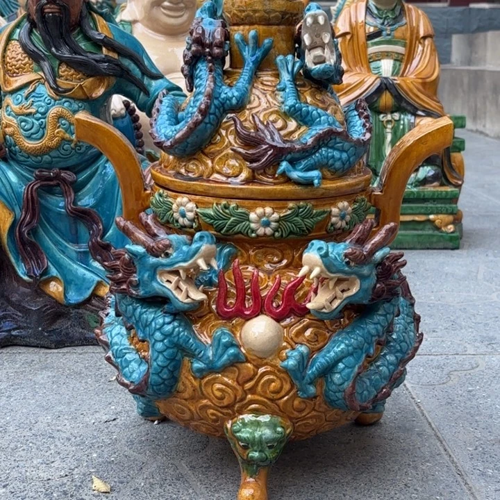 菜***左琉璃三彩炉子高度52厘米