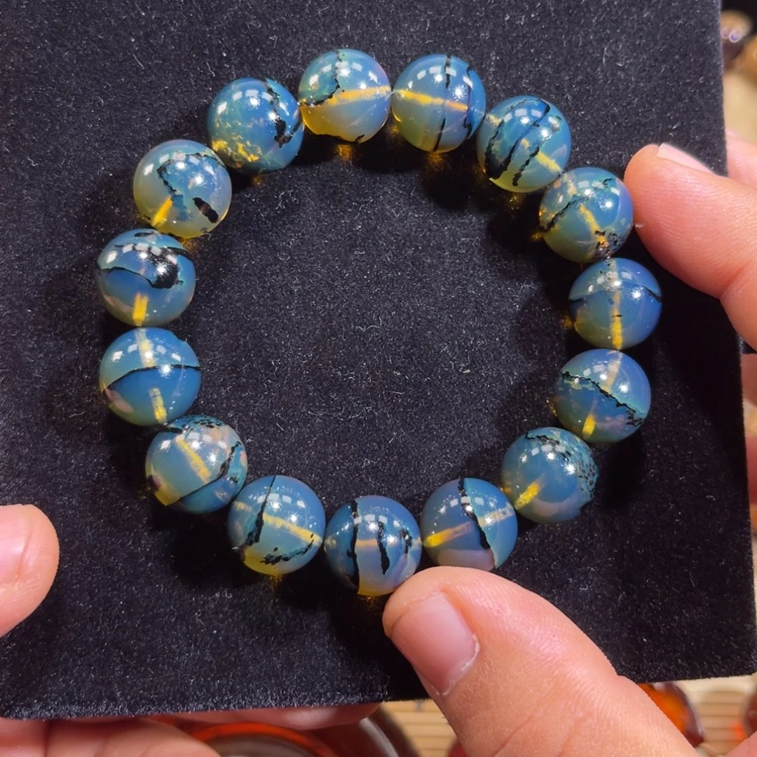 琥珀未镶嵌手链14规格海藻星际蓝一线天