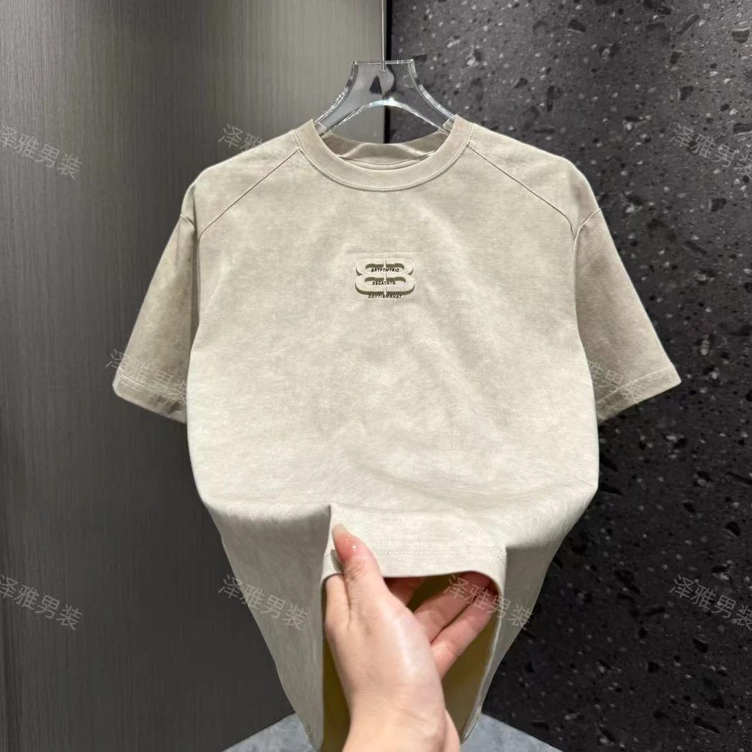 男士春夏设计款潮流简约休闲扎染帅气短袖T恤2573