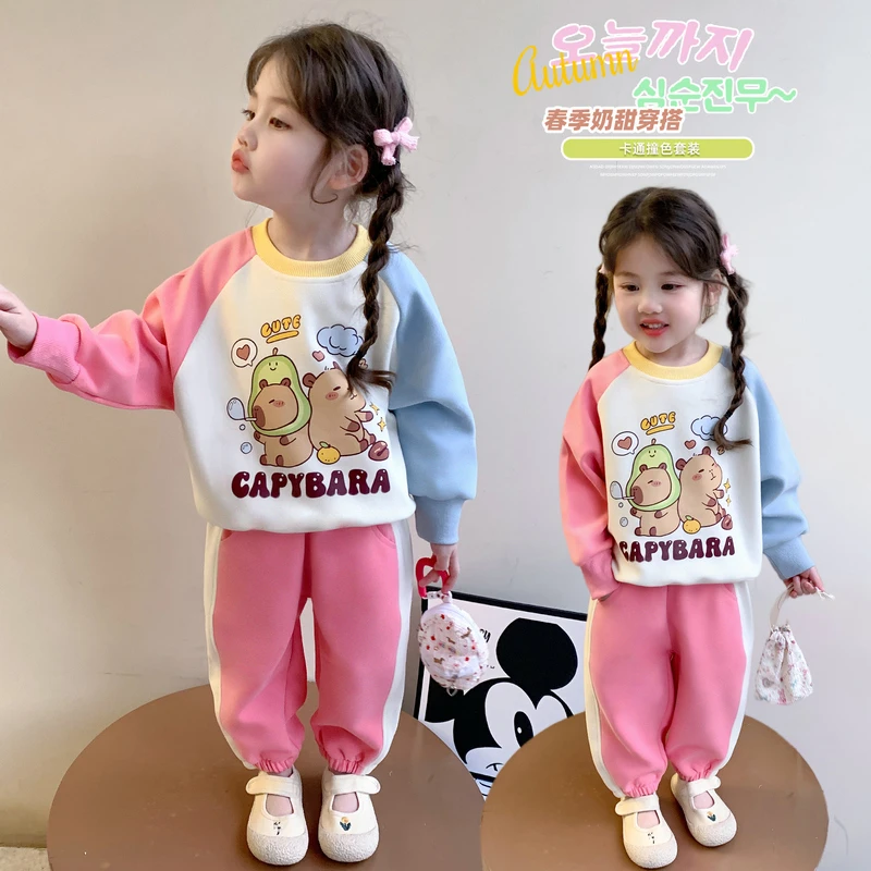 女童休闲套装2025新款儿童春秋装洋气时髦女宝宝春季卫衣两件套潮