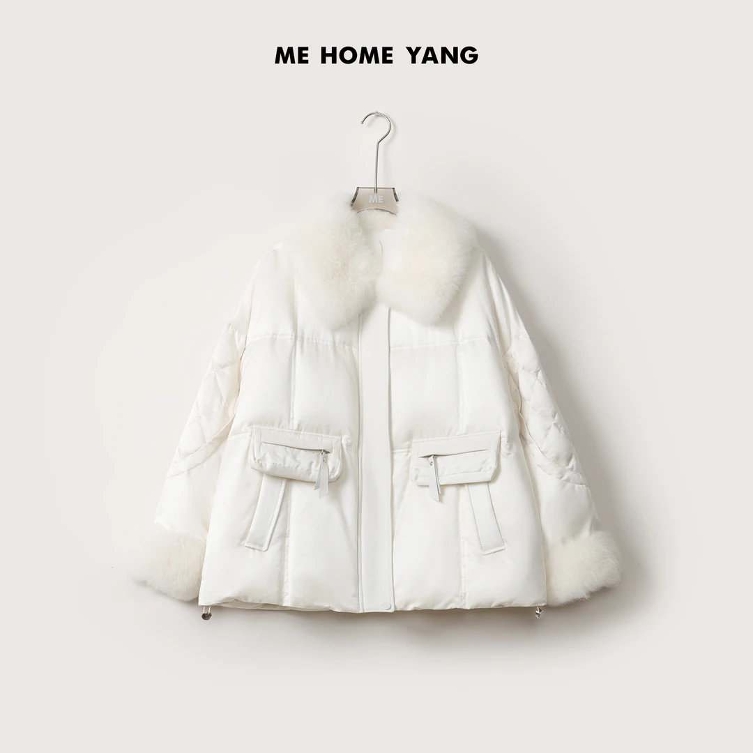 ME【傲雪凌霜】桑蚕丝混纺白鹅绒羊毛翻领缎面柔光羽绒服MEQA5294