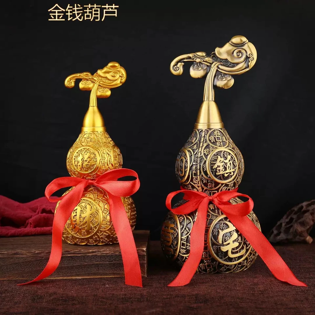 如意葫芦纯黄铜空心开口福禄到家复古摆件新中式家居客厅装饰品